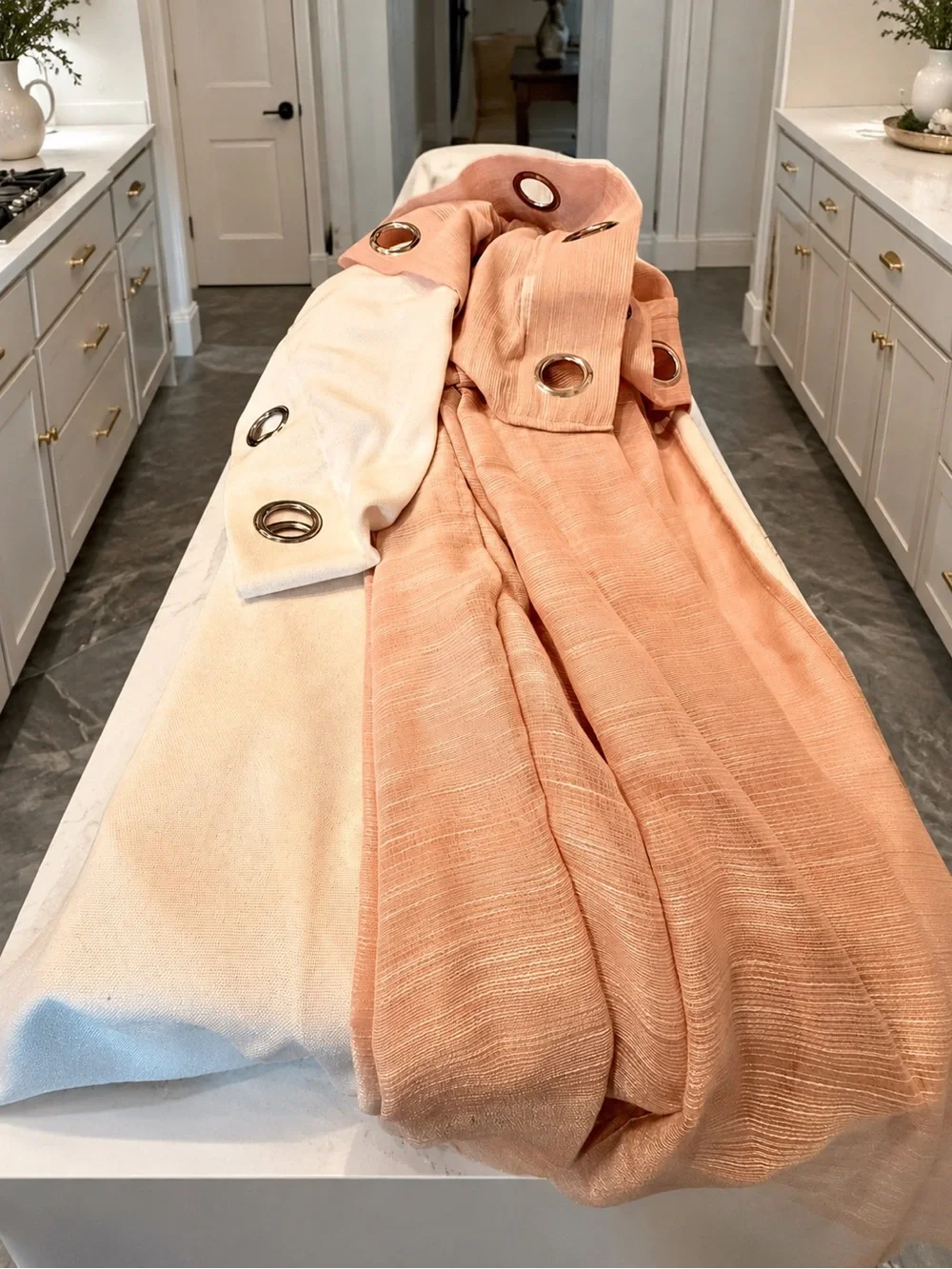 Coquette Blush Linen & White Grommet Curtain Set 62” + Victoria’s Secret Throw
